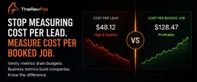 Stop measuring cost per lead. Measure cost per booked job — cost per lead versus cost per booked job comparison charts